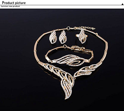 Womens Luxury Africa Dubai 18k Gold Plated Jewelry Sets Wedding Rhinestone Crystal Bib Statement Necklace Earrings Set for Brides Party Prom - color: C-Gold Statement Jewelry Set