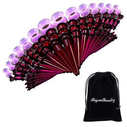 JieyueJewelry 50/54 Pcs Ear Stretching Kit 14G-00G | Acrylic Tapers & Plugs with Silicone Tunnels, Ear Gauges Expander Set Body Piercing Jewelry for Women and Men - color: Purple