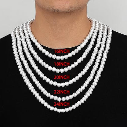 MJartoria Pearl Necklace for Men | Women, 16''-24'' Pearl Necklaces, 4mm/6mm/8mm White Faux Pearl Choker Necklace Trendy Jewelry Gifts for Women Men - size: 24 inches, style: 8mm