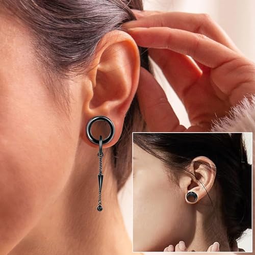 Aienid 2 Pcs Stainless Steel Dangle Gauges, 6mm-20mm Ear Tunnels Expander Plugs Stretcher Piercing Body Jewelry for Men Women - color: Chain, size: 8mm (0G)