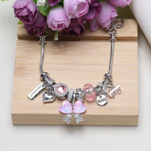 DS Charm Bracelets for Girls Adjustable Silver Stainless Steel Gift Box | Cute Cartoon Charms,Friendship Jewelry,Birthday Gifts,Teen Kid Fit, Tarnish Resistant,Stackable Trendy Daily Wear - style: Silver-butterfly 4
