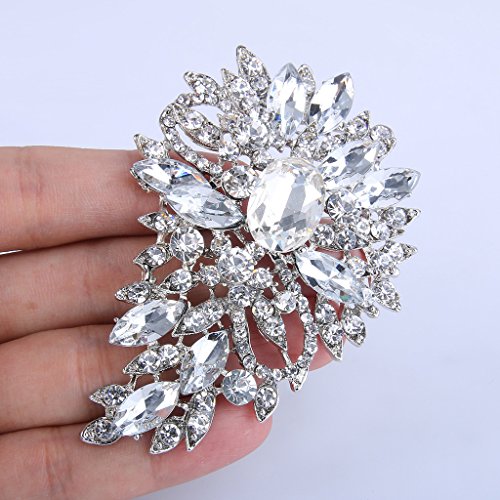 EVER FAITH Women's Austrian Crystal Wedding Flower Leaf Bouquet Brooch - color: Clear Silver-Plated-Base