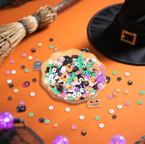 2000+ Pcs Clay Beads Bracelet Making Kit, Halloween Beads for Friendship Bracelet Kit & Varieties of Charms Jewelry Making Jewelry Kit Suit for 14 Years of Age and Older - color: Halloween Clay Bead Set