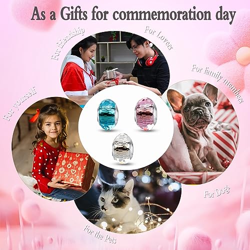 MICOO 925 Sterling Silver Charms for Bracelets,Fashion DIY Dangle Pendants Beads Simulated Birthstone Charms,Birthday Gifts for Women - color: 3 Blue White and Pink Charms