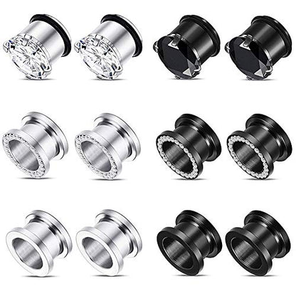 Longbeauty 12pcs Gorgeous Cubic Zirconia Tunnels 316L Stainless Steel Ear Gauges Earring Plugs for Ears Screw Fit Body Piercing Jewelry 4g-3/4 - color: Gauge=3/4"(20mm)