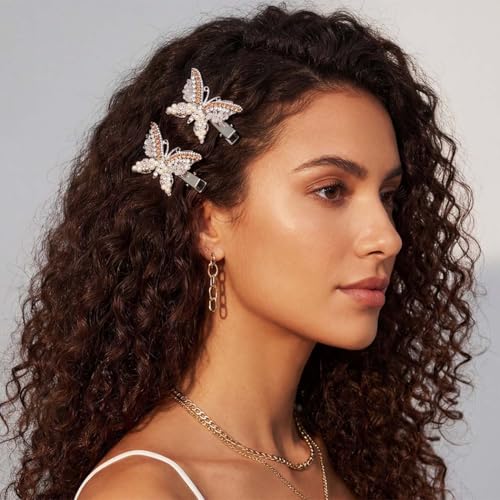 BARTOSI Butterfly Hair Clips Gold Fancy Hair Clip Rhinestone Butterfly Hair Accessories for Women and Girls (Pack of 2) - color: Silver