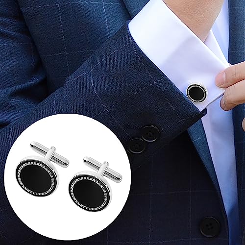 GWD Cufflinks and Tie Clip Set Personalized Cuff Links Business Wedding - style: Black-B
