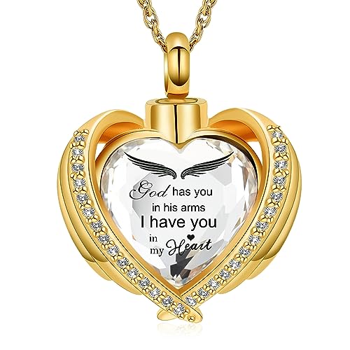 shajwo Cremation Heart Urn Necklace Ashes Jewelry for Women Men Keepsake Pendant Memorial Locket Ash Holder - color: Wing-G White