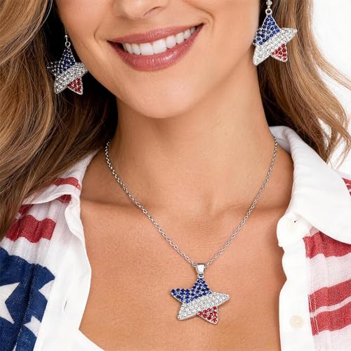 Go Ho 4th of July Earrings for Women, American Flag Red White and Blue Sparkly Crystal Dangle Earrings, Patriotic Jewelry Accessories - color: red white blue