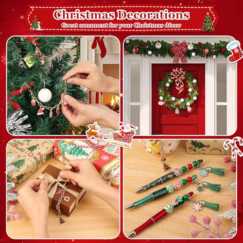 Modacraft 120 Pcs Christmas Charms for Jewelry Making, Multiple Styles Gold Enamel Pendant Charms with Santa Snowflake Tree for DIY Bracelet Necklace Earring Keychain Craft Supplies Holiday Decor Gift - style: Christmas-120 Pcs
