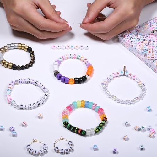 Acrylic Letter Beads Alphabet Colorful Letter White Cube Beads for Friendship Bracelets and Gifts Souvenir Jewelry Making(6 * 6mm Cube, 900pcs) - color: Colorful White(Cube)
