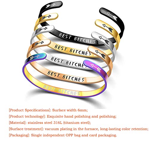 Inspirational Open Bracelet Cuff for Women Men Engraved Keep Fucking Going Bracelet Bangle Stainless Steel Arrow Bracelet Fashion Wristband Jewelry - color: F:Gold/Best Bitches