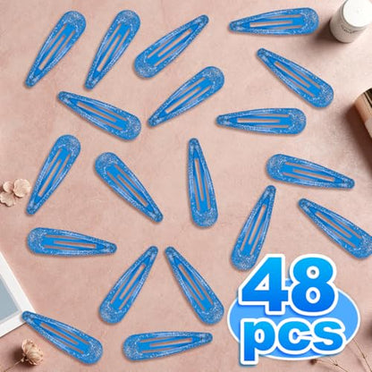 48 Pcs Cute Metal Snap Hair Clips, Non-Slip Barrettes for Women and Girls, Hair Accessories for Parties, School & Daily Use (blue) - color: blue