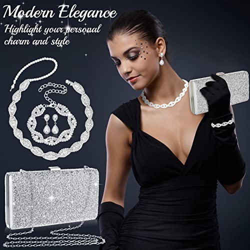 Mixweer 4 Pieces Clutch Purses Bag for Women Evening Rhinestone Jewelry Set Bling Necklace Earrings Bracelets Set for Wedding - style: Vintage Style