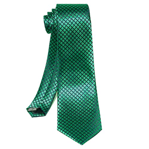 5PCS Mens Silk Tie, Pocket Square, Cufflinks, Drilled Tie Ring and Lapel Pin Set for Wedding Groom Party - color: Green Tie Set -61