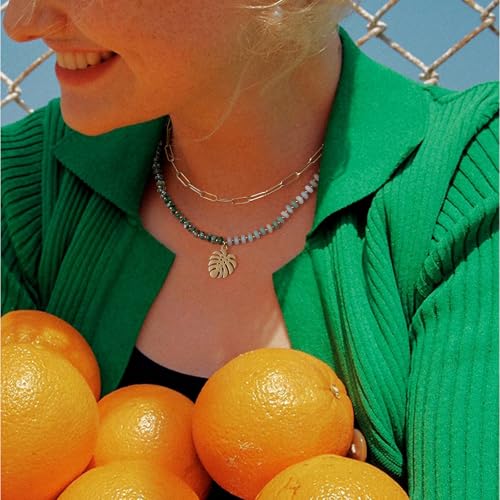 KissYan Beaded Necklaces for Women, Layered Pendant Choker for Summer | Stackable Colorful Natural Gemstone Handmade Beach Charm Chain Valentine's Jewelry Gifts For Girlfriend Wife Lover - style: Leaf