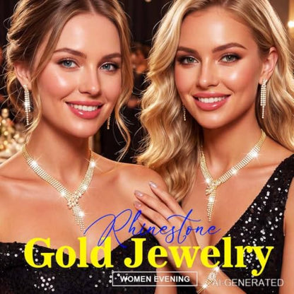 Sixexey Rhinestone Bridal Jewelry Set Prom Necklace Earrings Sparkly Wedding Jewelry Accessories for Women - color: Gold