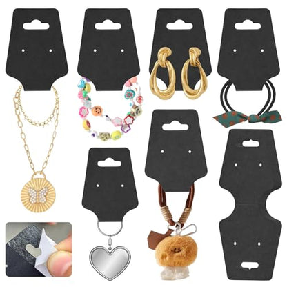 200PCS Bracelet Display Cards Necklace Holder Cards Self Adhesive Jewelry Packaging Selling Card for Small Business (Black with two earring holes, 1.8x4.7 inches) - color: Black with two earring holes