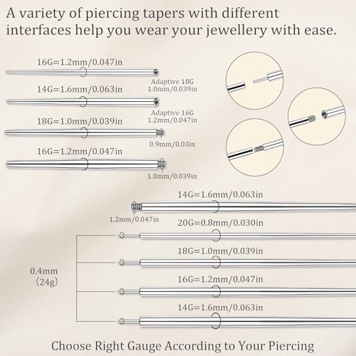 Piercing Taper Ball Grabber Tool Stainless Steel Nose Ear Piercing Kits | Nose Septum Eyebow Helix Conch Tragus Daith Piercing Jewelry Changing Tool,14G 16G 18G 20G Flat Back Earrings Applicator Tool - style: Piercing Taper(14G 16G 18G 20G)+Ball Grabber T