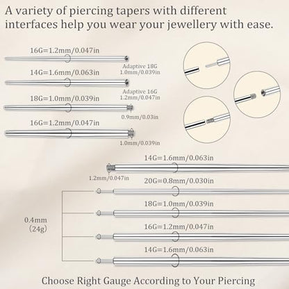 Piercing Taper Ball Grabber Tool Stainless Steel Nose Ear Piercing Kits | Nose Septum Eyebow Helix Conch Tragus Daith Piercing Jewelry Changing Tool,14G 16G 18G 20G Flat Back Earrings Applicator Tool - style: Piercing Taper(14G 16G 18G 20G)+Ball Grabber T