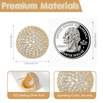 18K Gold Plated Chunky Square & Round Cubic Zirconia Stud Earrings for Women, Hypoallergenic 925 Silver Post Simulated Diamond Wedding Prom Party Bridesmaid Daily Fine Jewelry Gift for Mom Wife Friend - color: EA355-Round-Gold