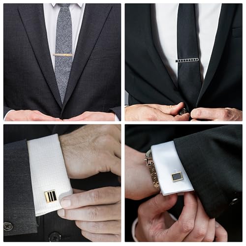 wynameleri Cufflink and Tie Clip Set for Men, 12 PCS Necktie Bars and Cuff Links Formal Business Dress Shirts Buttons Case Packed - color: B0408041