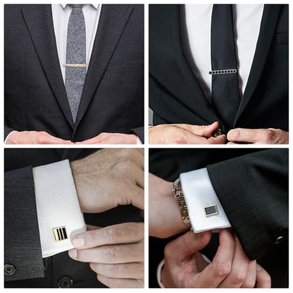 wynameleri Cufflink and Tie Clip Set for Men, 12 PCS Necktie Bars and Cuff Links Formal Business Dress Shirts Buttons Case Packed - color: B0408041