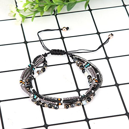 Handmade Adjustable Wrap Bracelet Bohemian String Braided Beads Anklets Gifts for Women - color: B