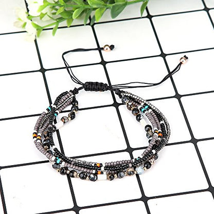 Handmade Adjustable Wrap Bracelet Bohemian String Braided Beads Anklets Gifts for Women - color: B