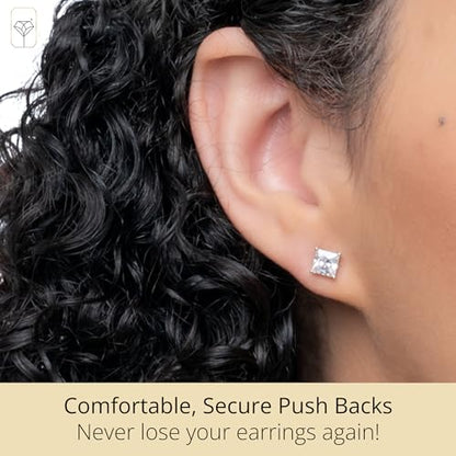 MAX + STONE Plated Sterling Silver Cubic Zirconia Stud Earrings (Round & Princess) - size: 5.5 MM, style: Princess