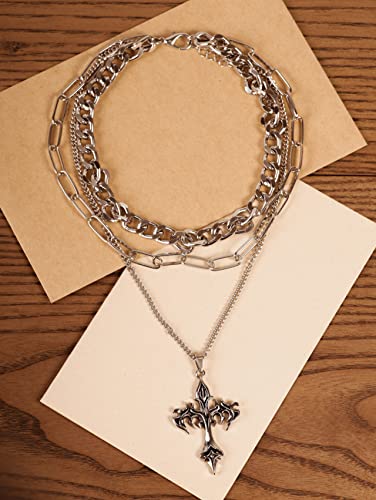 Sacina Gothic Layered Cross Choker Necklace, Goth Emo Grunge Necklace, Goth Jewelry, Halloween Christmas Jewelry Gift - color: Silver