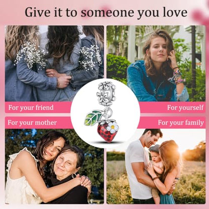 14K Gold Plated Charms for Bracelets Necklace Star Moon Cross Beads Woman | 925 Sterling Silver Charms Butterfly Cute Cat Dog Evil Eye Lucky Bracelet Beads Aesthetic Peandant Jewelry Gift for Mom - color: Fruit strawberry charm