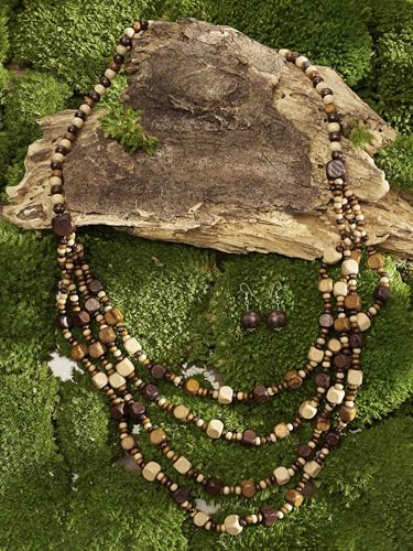 MINACHI Vintage Retro Wooden Beaded Multi Layered Long Necklace, Irregular Unique Shape Beads, Monochrome Style Women's Jewelry, Holiday Accessories - style: Necklace SL13-040