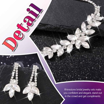 JAKAWIN Bride Silver Bridal Necklace Earrings Set Rhinestone Wedding Jewelry Set Crystal Necklace for Women