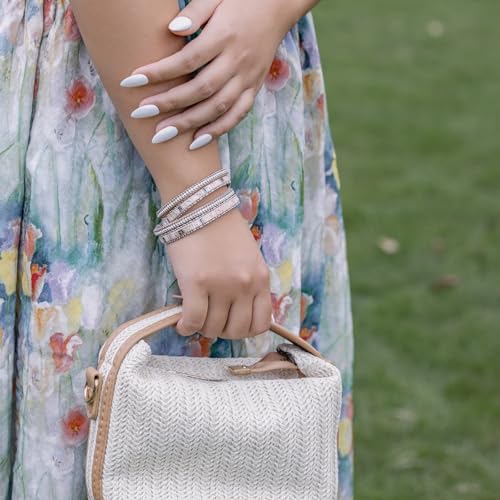 Boho Double Wrap Leather Bracelets Stackable Layered Western Hippie Jewelry | Colorful Stacked Bohemian Statement Chunky Magnetic Clasp Cuff Bangles Cowgirl Country Summer Beach Outfits for Women Trendy - color: Pink