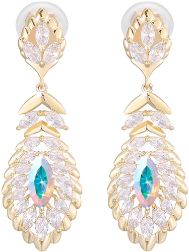 Clip On Crystal Dangle Non Pierced Earrings for Women 14K Gold Plated Jewelry - color: Apr-Diamond-14K Gold