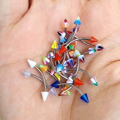 Luxe Modz 20Pcs 16G Surgical Steel Snake Eyes Tongue Ring Curved Barbell 4mm Acrylic Spike Cone Snake Bite Eyebrow Rings Piercing Jewelry 9/16 Inch (14mm) for Women Men - Randomly Picked
