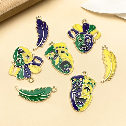 Youdiyla 21pcs Alloy enamel Martini Grasse Carnival Mardi Gras set Pendant Jewelry Making DIY Keychain Earrings Pendant Various Design Charms for Jewelry Making Bracelets Necklace (SN1095) - color: SN1095
