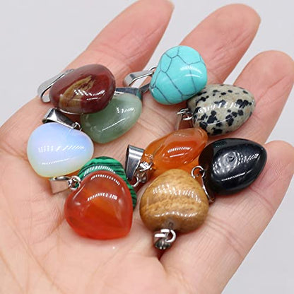 LHJ 20 Pcs Natural Stone Pendants Heart Shape Crystal Quartz Agate Charms for Jewelry Making Necklace Bracelet - color: Heart C