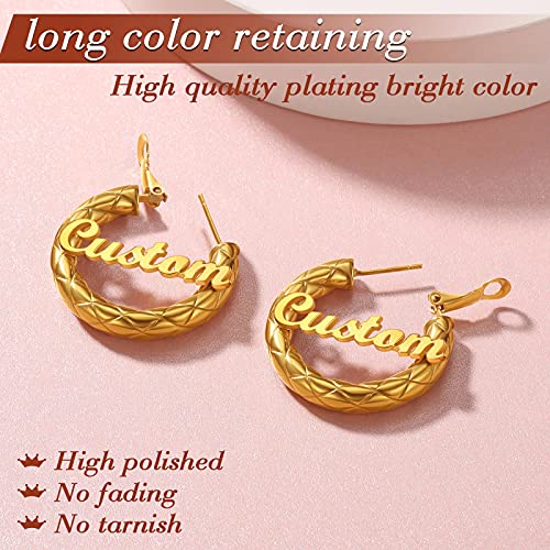 FindChic Chunky Hoop Earrings for Women, Silver/Black/14K Gold Plated Crossover Patterned Hollow Tube Rounded Loop Earrings, 30mm/40mm/60mm/80mm Hoops with Custom Name Options and Gift Box - color: f.Gold (Custom Name), size: 30MM
