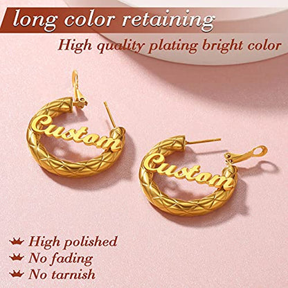 FindChic Chunky Hoop Earrings for Women, Silver/Black/14K Gold Plated Crossover Patterned Hollow Tube Rounded Loop Earrings, 30mm/40mm/60mm/80mm Hoops with Custom Name Options and Gift Box - color: f.Gold (Custom Name), size: 30MM