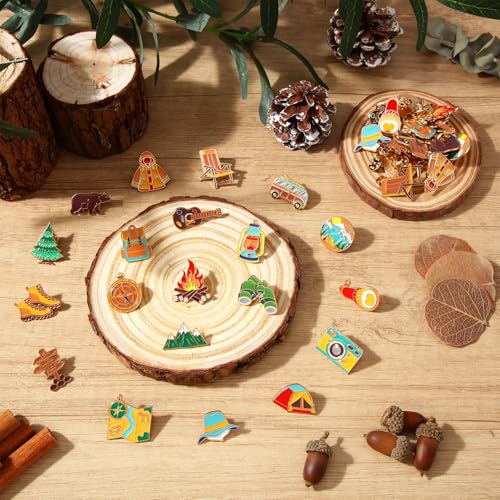 Landical 60 Pcs Western Lapel Enamel Pins Bulk Silly Goose Derby Horse Camping Coastal Cowgirl Cowboy Hat Pins for Clothing Bag Truck Hat Decor Jewelry Party Favors Gift - style: Camping