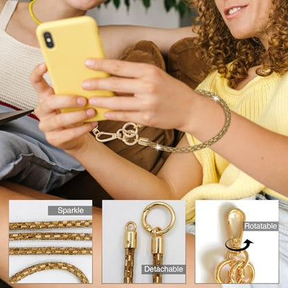 Crystal Phone Strap Crossbody Rhinestone Anti Theft Layered Strap Crossbody Cell Phone Neck for Women (Light Brown) - color: Light Brown