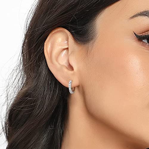 White Gold Earrings for Women Men Hoop and Stud Earring Set | Hypoallergenic 14K White Gold Plated Hoops Huggie Stud Earrings Set Round Cubic Zirconia Ear Jewelry - style: A1-White Gold-Hoop&Round Stud (5 Pairs)