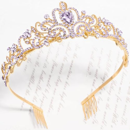 TAROSE Tiaras for Women, Birthday Crown and Sash for Girls | Birthday Sash Sunglasses Outfit, Birthday Gift for Women Girls, Goddess Crown Bride/Halloween/Prom/Party/Costume - color: 1 E. Gold+purple