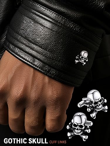 FaithHeart Mens Cufflinks, Norse Viking Tuxedo Shirt Cuff Links, Stainless Steel Cuff Links and Shirt Studs, Gift Box - style: 05. Skull Bones-Silver