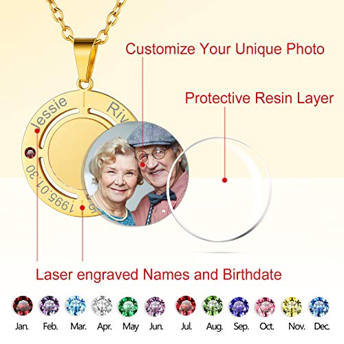 Custom4U Personalized Photo Necklace - Custom Heart/Oval/Round Charm Necklaces with Picture + Chain Adjustable - Stainless Steel/Acrylic Pendant Memorial Jewelry Christmas Gifts for Women - color: J-Gold Color