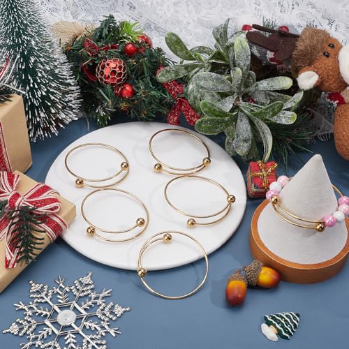 Beebeecraft 6Pcs Adjustable Bangle Bracelets Real 18K Gold Plated Stainless Steel Stackable Half Open Blank Cuff Bangles with Detachable Balls for Jewellery Making Bracelet DIY Crafts Findings - color: Gold, size: 5cm