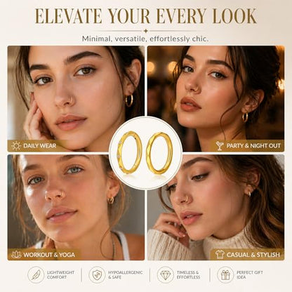 2PCS 16G Titanium Nose Rings for Women, Nostril and Septum | F136 Implant Grade Titanium, Hypoallergenic, 1.2 mm ×8 mm, Faceted and CZ Hinged Clicker Hoops for Nostril or Septum - color: Style B Gold-8mm