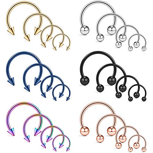 Ruifan 10-24PCS 16G Surgical Steel Nose Septum Horseshoe Hoop Earring Eyebrow Tragus Lip Piercing Ring - style: 24PCS - Option D